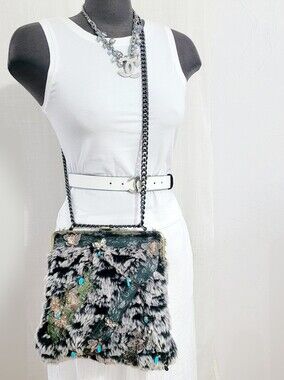 VINTAGE Faux Fur Embellished Crossbody Bag